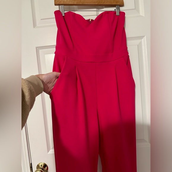 Express strapless sweetheart neckline jumpsuit magenta hot Barbie pink - Picture 3 of 8